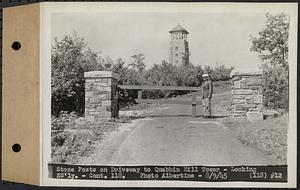 Contract No. 118, Miscellaneous Construction at Winsor Dam and Quabbin Dike, Belchertown, Ware, stone posts on driveway to Quabbin Hill Tower, looking southwesterly, Ware, Mass., Aug. 9, 1945