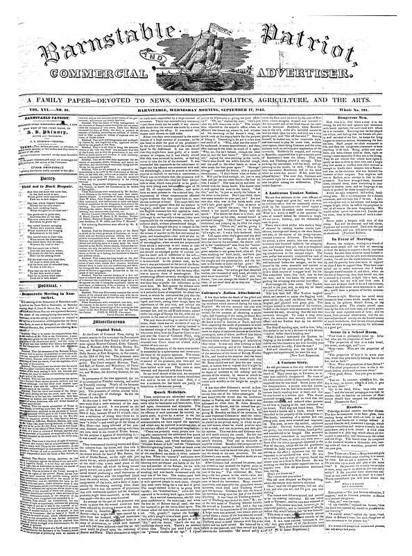 Barnstable Patriot, and Commercial Advertiser. September 17, 1845 ...