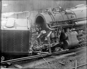 Boston & Maine R.R. freight train wreck at Somerville, Mass. Loco 4005