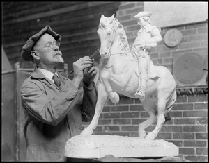 Cyrus Dallin, sculptor, modeling Paul Revere statue