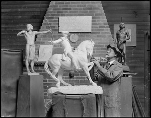 Dallin, sculptor, & model of Paul Revere - at work in his Arlington Heights studio
