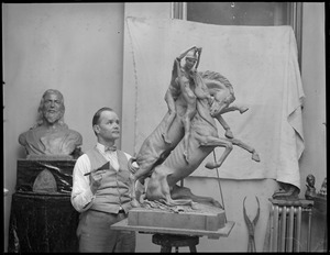 Karl Skoog, sculptor, and model "Last of the Amazons"
