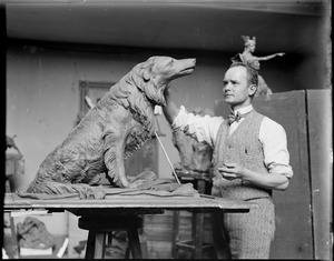 Karl Skoog, Boston sculptor, at work