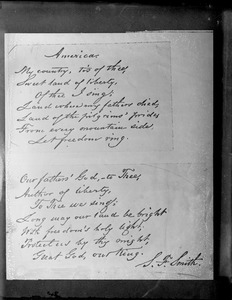Last and first verses of "America" by Samuel Francis Smith.