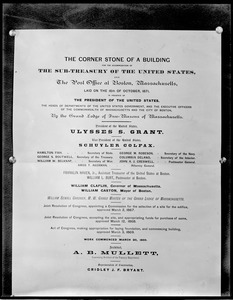 Document commemorating the laying of the cornerstone for the U.S. Post Office building in 1871