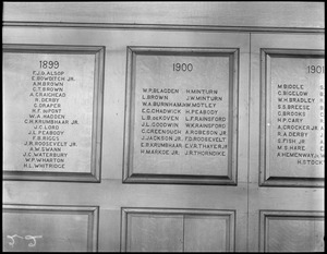 Pres. F. D. Roosevelt, name on 1900 roll call at Groton School at Groton.