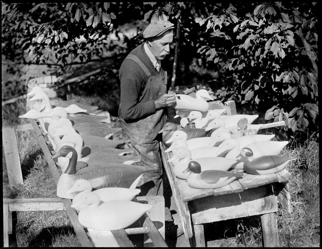 Joe Lincoln making decoys Digital Commonwealth