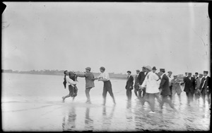 Quimby girl taken from marsh at Squantum after falling from her airship, Harvard-Boston aero meet