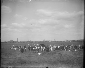 Bleriot monoplane surrounded by crowd, Lynn Marshes, Saugus