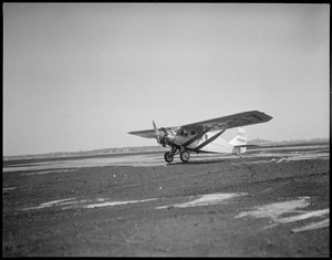 Charles A. Levine's famous transatlantic plane Columbia landing at East Boston airport