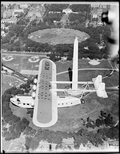 Pan American Airways Sikorsky flying boat over Washington Monument