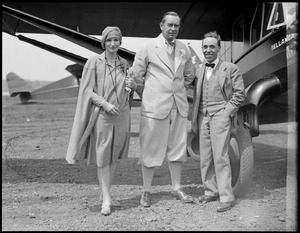Mr. and Mrs. Sherman Adams of Boston with Giuseppe Bellanca before taking off for Maine. Bellanca is the designer of The Green Flash.