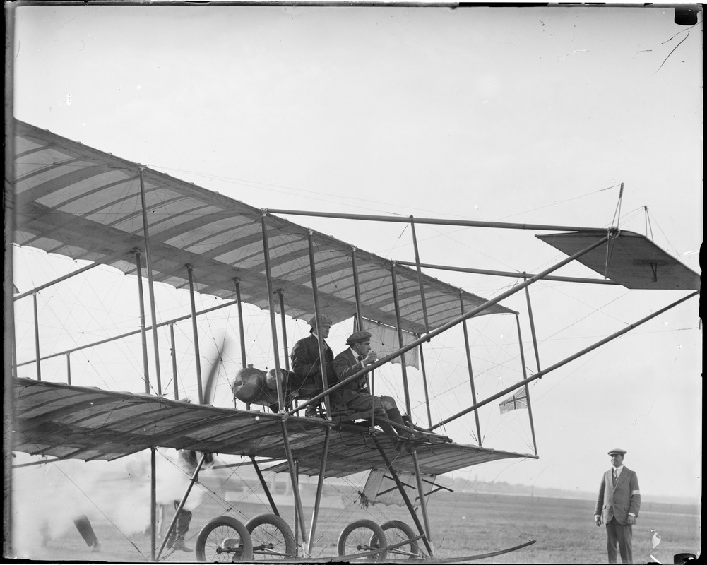 Graham White in his flying machine - Squatum, MA