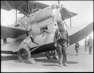 Lt. Richard Cobb in front of his amphibious plane - East Boston Airport