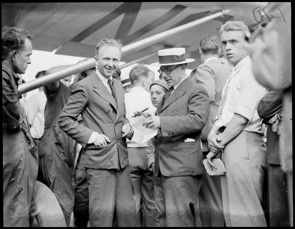Clarence Chamberlin: Famous flier brings injured Ruth Nichols to Boston from New Brunswick. She was strapped on a cot inside of plane.