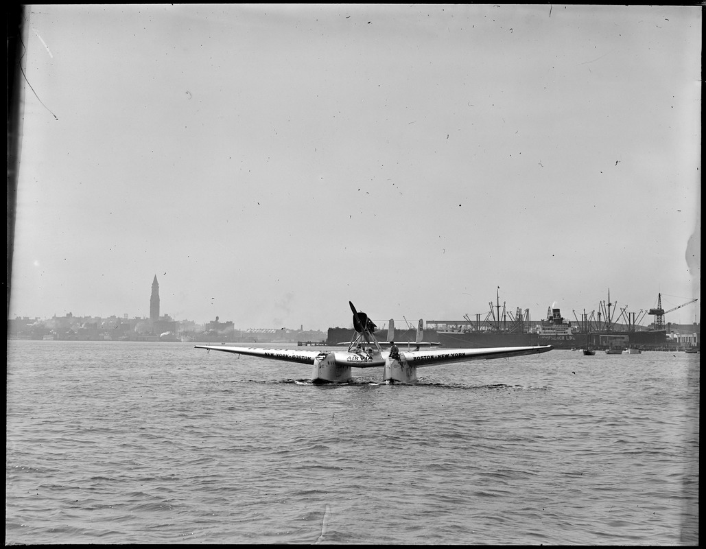 Italian Sea plane lands in Boston Harbor - New York passenger plane. Air Via.