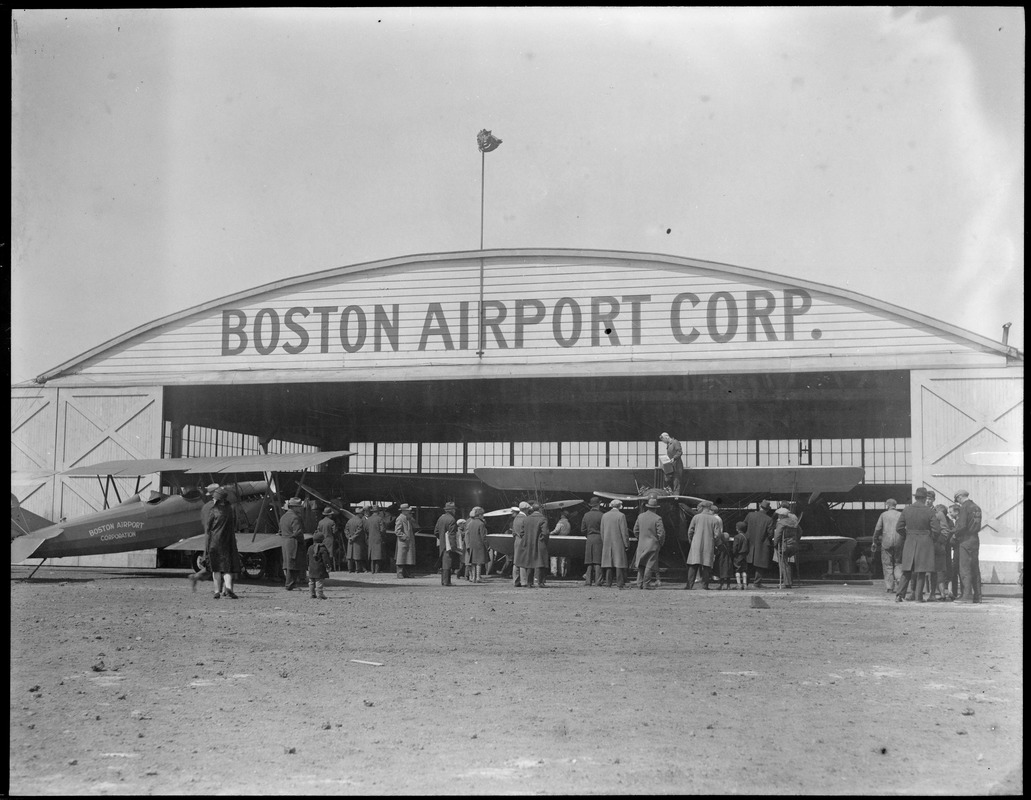 Planes in front of the Boston Airport Corp. hangar