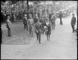 Friendship fliers arriving at the Parkman Bandstand in the Boston Common. Maj. Wooley in charge. Supt. Crowley at the left.