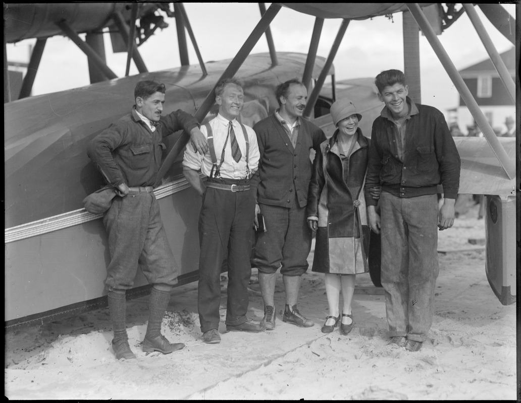 Mrs. Grayson, crew and her plane Dawn at Old Orchard, ME