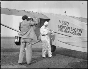 Boardman next to his American Legion plane at East Boston Airport