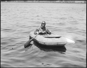 Lt. Commander Byrd in rubber boat supplied to Macmillan Aeroplanes