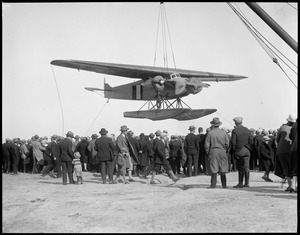 Byrd's South Pole plane being readied for launch off East Boston Airport