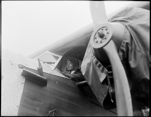 Wilmer Stultz at the wheel of Byrd's Fokker plane now at East Boston Airport