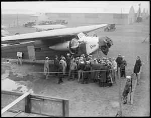 New Fokker trimotor plane at East Boston Airport to be used on Byrd's South Pole trip. Eventually became the Friendship plane.
