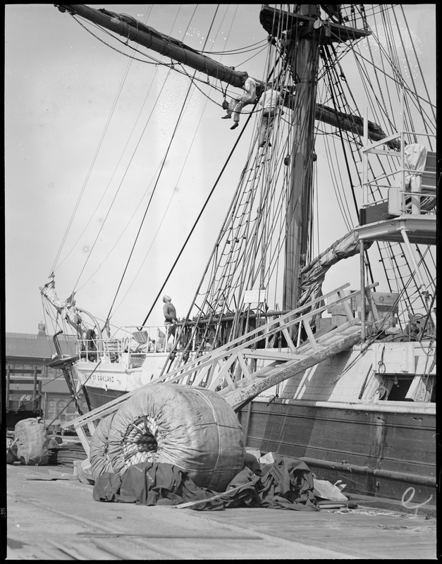 Crew prepares Commander Byrd's Bear of Oakland for sailing