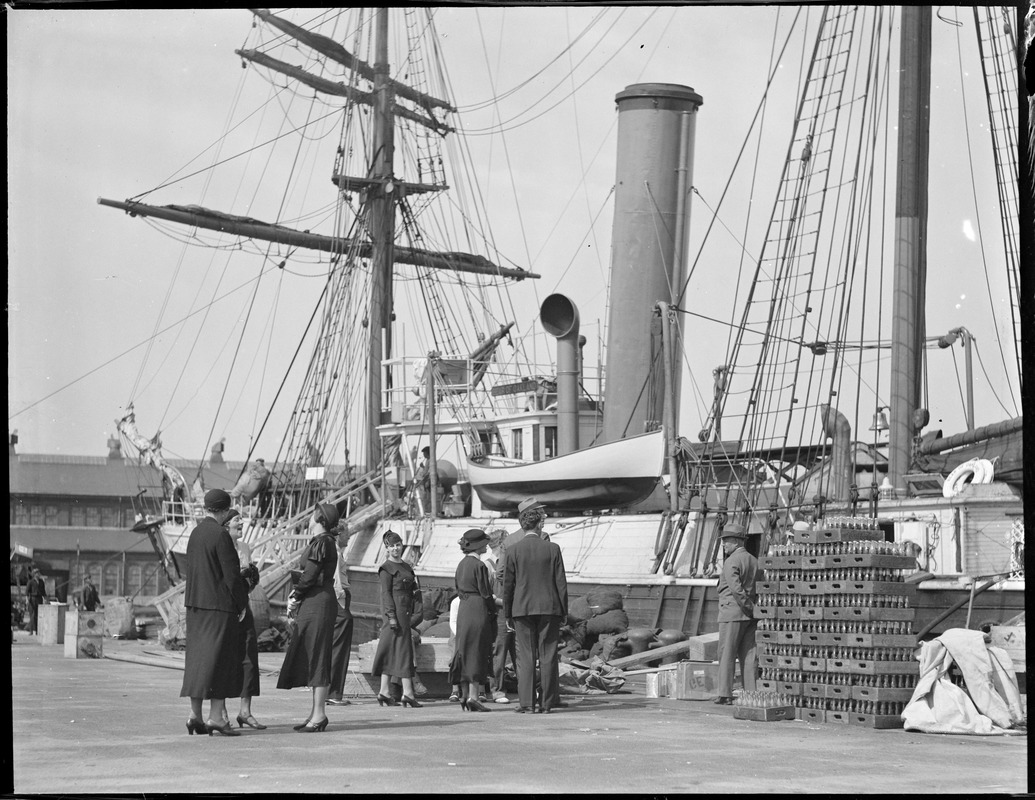 Visitors watch as Commander Byrd's Bear of Oakland prepares for sailing