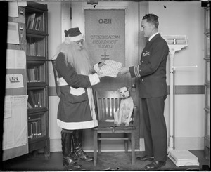 Santa Claus & Commander Byrd, the North Pole flier, & Igloo (Byrd's dog)