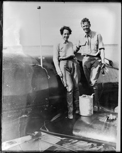 Lindy and wife at Churchill, Manitoba, Lake Baker - sixth leg of vacation flight from Washington, D.C. to Tokyo.