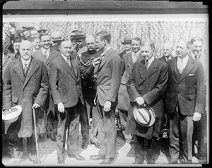 Pres. Coolidge & Col. Lindbergh, Lindbergh receiving the Congressional Medal of Honor at the White House (left to right) Speaker Nicholas Longworth, Pres. Coolidge, Col. Lindbergh, Vice Pres. Dawes, Sec. of War Dwight F. Davis