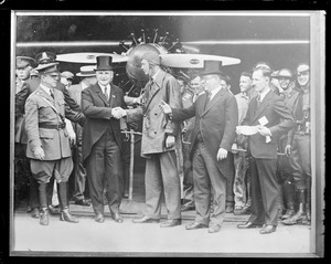Lindy arrives in Boston at airport, greeted by Gov. Fuller and Mayor Nichols