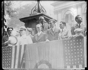 Charles Lindbergh on reviewing stand at State House