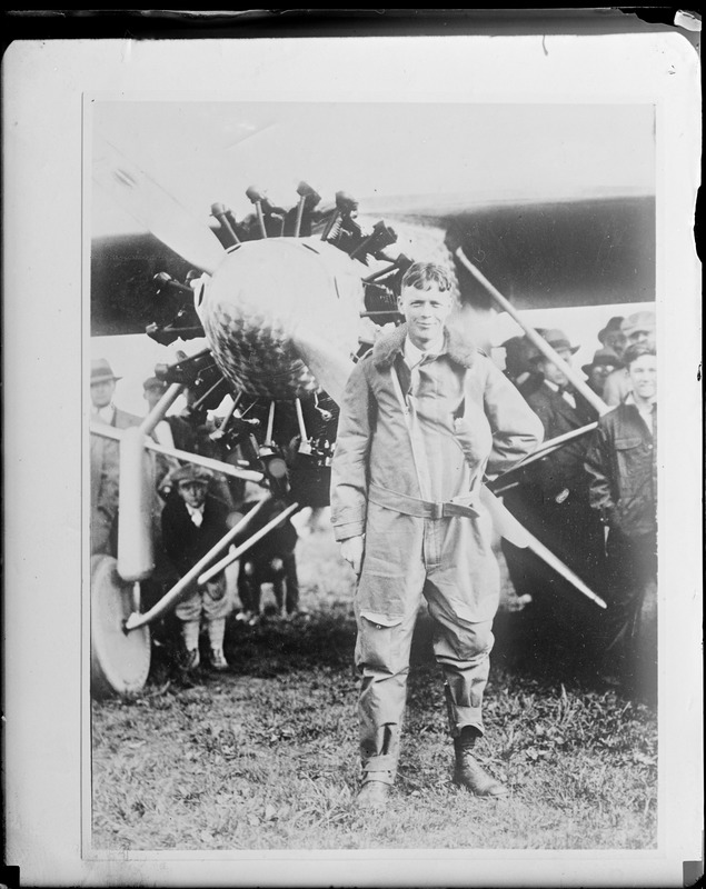 Lindy standing in front of Spirit of St. Louis before famous flight.
