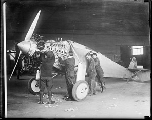 Spirit of St. Louis being taken apart at Smithsonian Institute