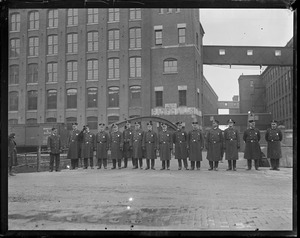 Lawrence strike. Police guard mills. Lawrence Police protect mill property from strikers at Pacific Mills