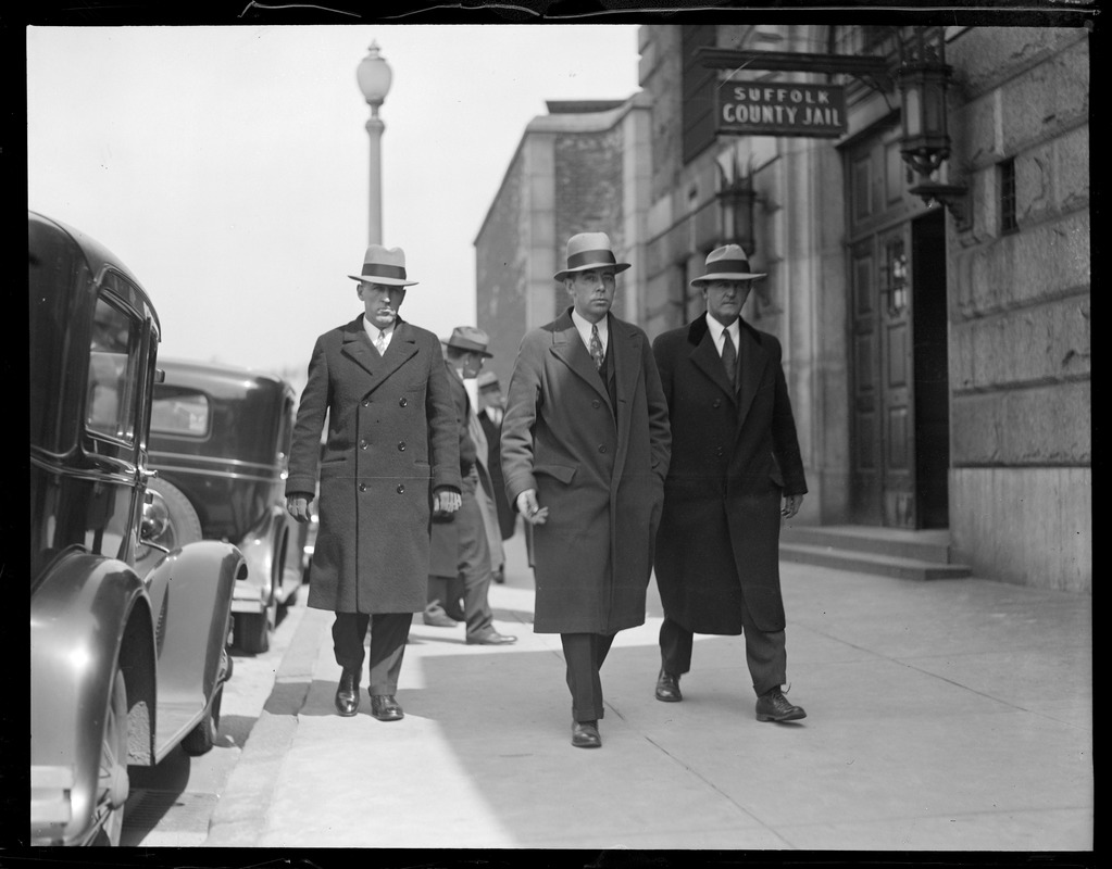 R-R: Inspectors Warren Liese / George Augusta / and William Leblanc leaving Charles St. Jail after William Gray escaped with trusty Zamotel