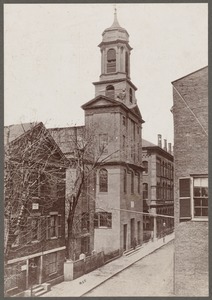 Boston, Massachusetts. Chauncey Street from Avon Place to Summer Street, showing (left to right) Chauncy Hall School, First Church, Buckley's Minstrels and post office