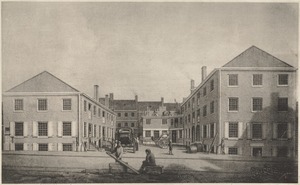 The northerly side of Bromfield Place (now Bromfield St.) in 1829. The building on the left is on the easterly corner of Province Street