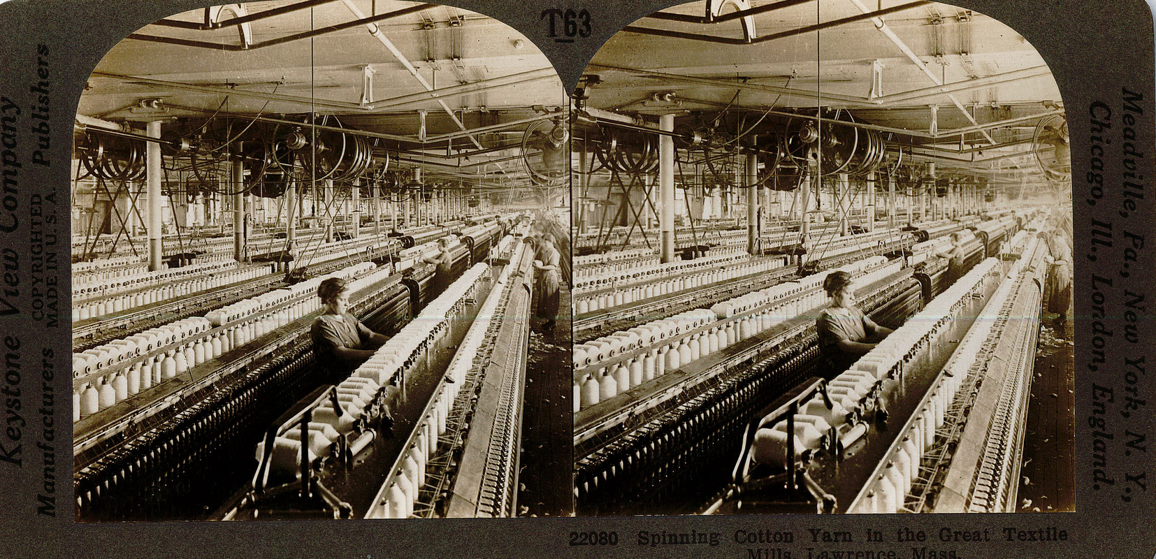 Spinning cotton yarn in the great textile mills, Lawrence, Mass