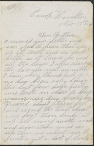 Letter from John Jubb, Camp Hamilton, to Thomas Jubb, West Chelmsford, Mass., November 17, 1861