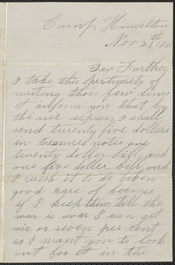 Letter from John Jubb, Camp Hamilton, to Thomas Jubb, West Chelmsford, Mass., November 21, 1861