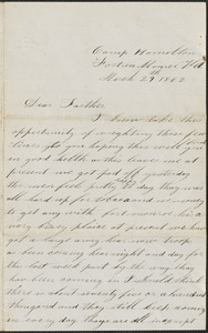 Letter from John Jubb, Camp Hamilton, Fortress Monroe Va., to Thomas Jubb, West Chelmsford, Mass., March 29, 1862