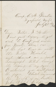 Letter from William Jubb, Camp E.M. Stanton, Lynfield Mass., to Thomas and Harriet Jubb, West Chelmsford, Mass., July 25, 1862