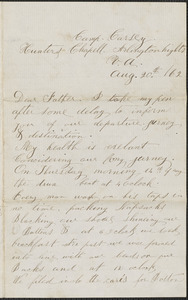 Letter from William Jubb, Camp Carsey, Hunters Chapell, Arlington Heights V.A., to Thomas Jubb, West Chelmsford, Mass., August 20, 1862