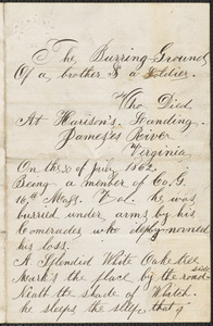 Untitled memento of brother John Jubb by William Jubb, Alexandria V.A., December 8, 1862
