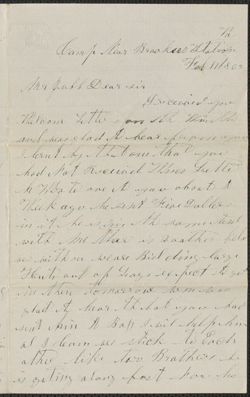 Letters from John F. Buckly and William Jubb to Thomas Jubb, West Chelmsford, Mass., February 11, 1863