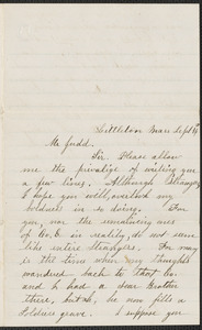 Letters from Miss Parker and Miss Whitcomb, Littleton, Mass., to William Jubb, West Chelmsford, Mass., September 1865
